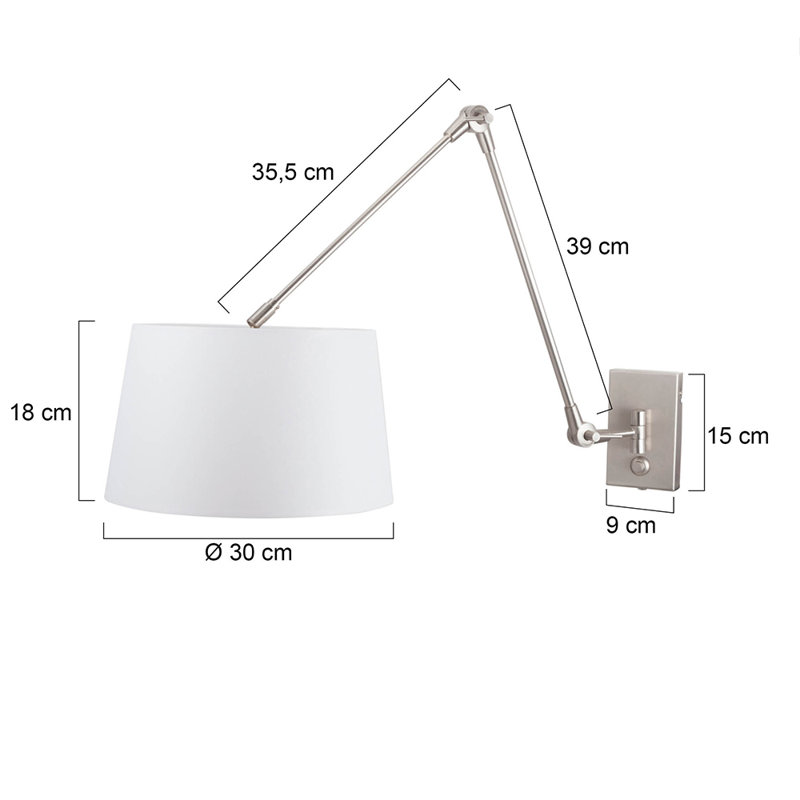 Sakamoto Steel Plug-in Swing Arm Sconce, White, 38" H x 30" W x 90" D