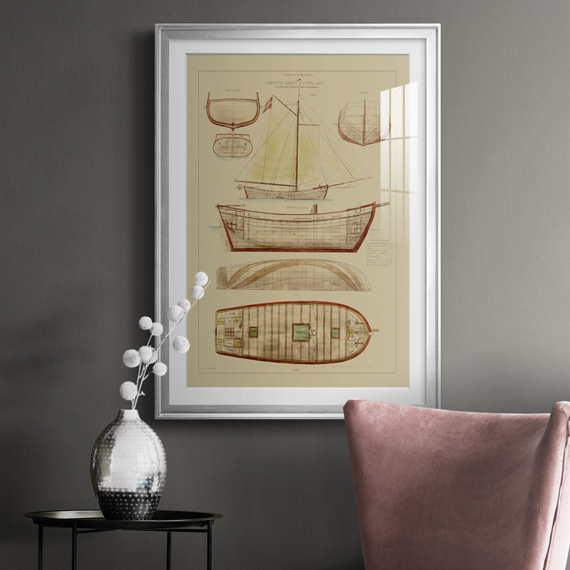 Antique Ship Plan III - Impression de cadre photo unique sur papier, Argent, H 24,5 po x l 18,5 po x P 1 po