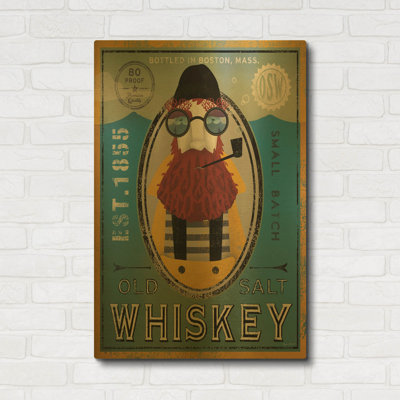 Tableau mural en métal doré « Fisherman Old Salt Whiskey » de Ryan Fowler, 61 x 91 cm