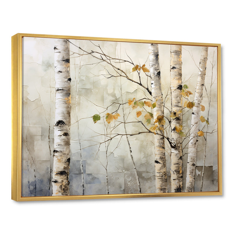 «Beige Silver Birch Tree Beauty I» sur toile, H 16 po x l 32 po x P 1 po, Cadre flottant doré