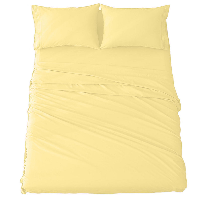 Ensemble de draps en micro-fibre, Ensemble de draps pour grand lit + drap-housse + 2, Jaune soleil