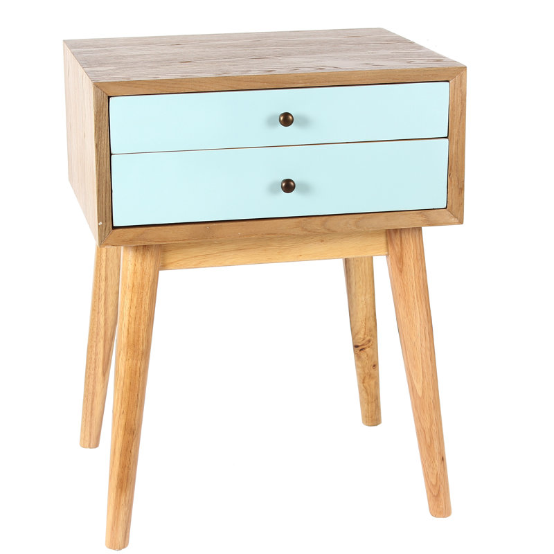 45.7cm W Solid Wood Bedside Table, Aqua