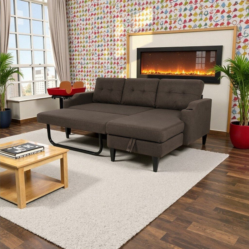 Canapé de rangement en tissu avec structure en bois massif et pieds en métal et en plastique de l 74,8 po x P 49,21 po x H 31,5 po