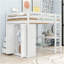 Lit mezzanine double en bois avec garde-robe intégrée, bureau, tablettes et tiroirs, blanc