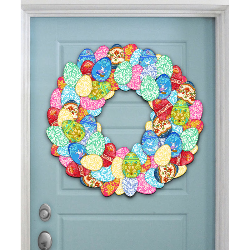 Easter Egg Wreath Wooden Decorative Holiday Door Hanger