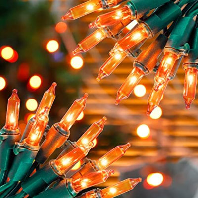 Lumières orange d'Halloween, lot de 2 guirlandes orange de 13 pi et 50 pi, guirlande de 120 volts, lumière d'automne à fil vert imperméable pour un décor de fête de l'Action de grâce effrayant (2 pièces)