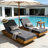 Acacia Wood Chaise Lounge with Cushion - Teak Finish Outdoor Recliner with Dark Grey Water-Repellent Cushion, 79.6" L x 29" W, 300 lbs-129104567