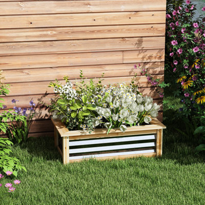 Boîte à fleurs surélevée pour l'extérieur, en métal galvanisé avec support en bois, pour la croissance des fleurs, des herbes et des légumes