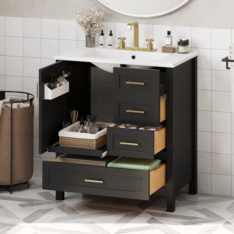 Ensemble de meuble-lavabo 30 po avec lavabo, Noir, Or
