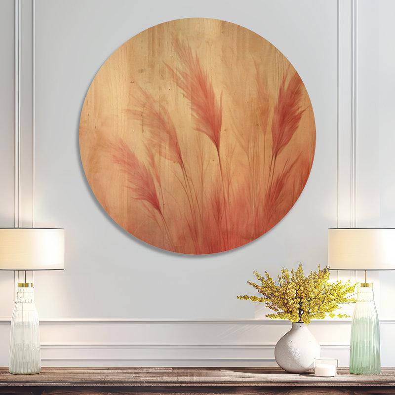 «Blush Pampas Glow I» - impression d'art mural rond en bois bohémien, Rond 36 po, Rond