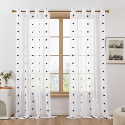 Embroidered Pentagram Light Filtering Sheer Curtains (Set of 2)