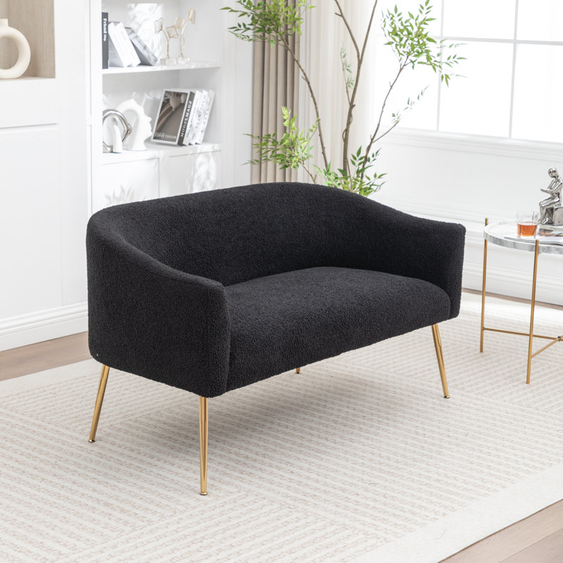 Upholstered Faux Fur Loveseat, Gold, Black