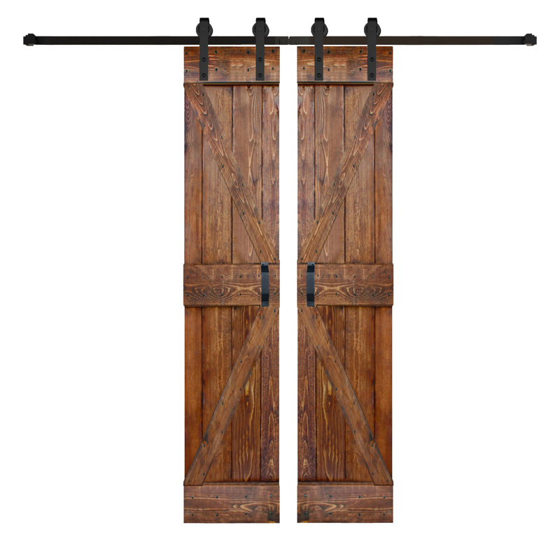 Porte de grange coulissante double en bois massif 42 po x 84 po (21 po x 84 po / ch x 2) avec trousse de quincaillerie d'installation - Assemblage requis