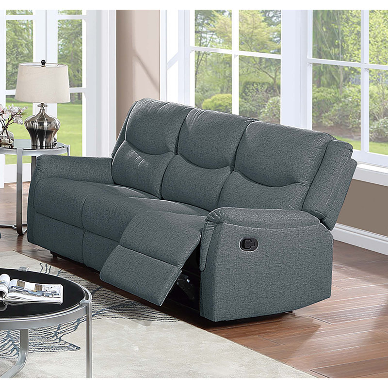 Zaphira Upholstered 76'' Reclining Sofa, Dark Gray Burlap