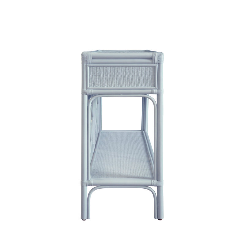 Two Drawer Console with Decorative Back Rattan, Blue