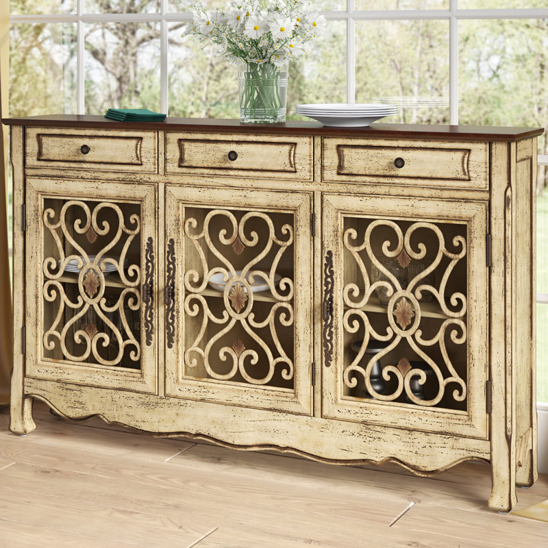 Ferrier 60" Wide Wood Three Drawer Three Door Sideboard, Harvester Textured Cream