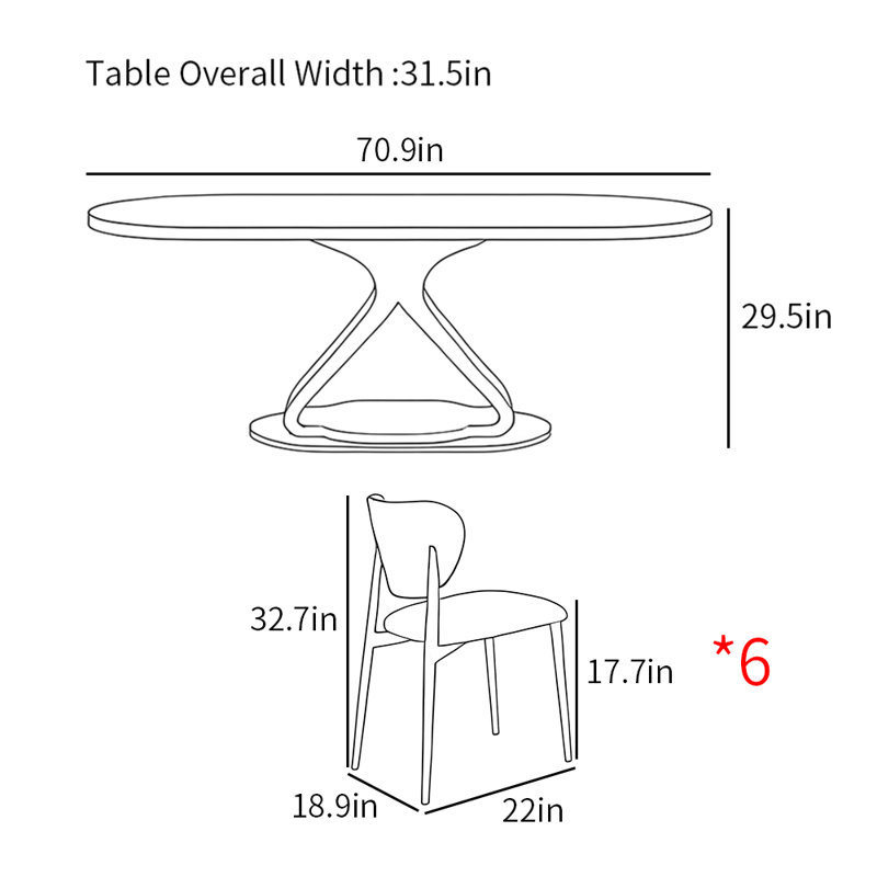 Modern simple carbon steel base dining table sets, 29.5" H x 70.9" L x 31.5" W