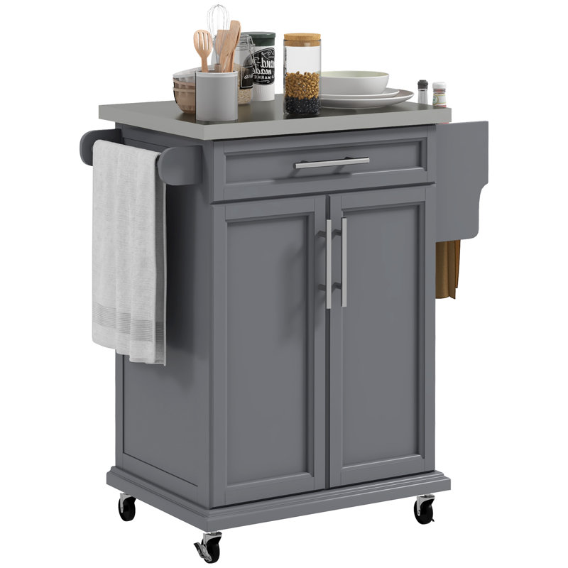 Taunton Rolling Kitchen Island with Stainless Steel Top,wood, Gray