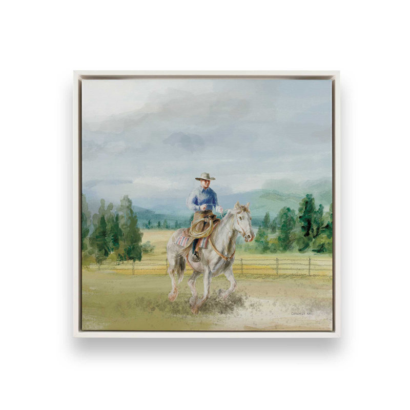 «Riders of the Range I» par Danhui Nai, reproduction d'art sur toile, Cadre flottant, H 36 po x l 36 po, Blanc
