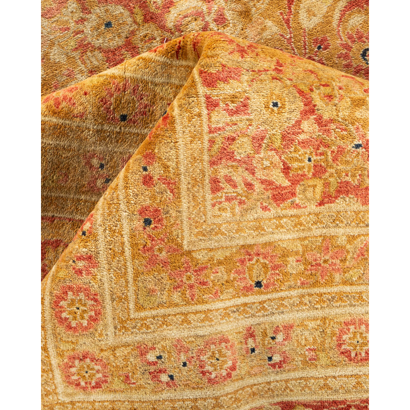 Majestic Dawn Orange Hand-Knotted Wool Rectangular Area Rug