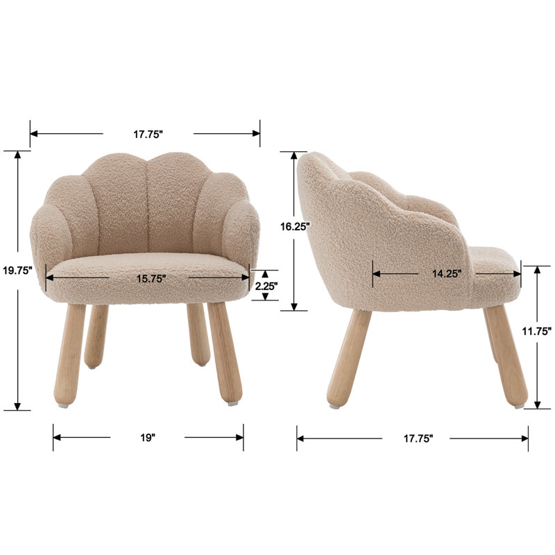 Flower Kids Chair With Solid Wood Legs, Khaki
