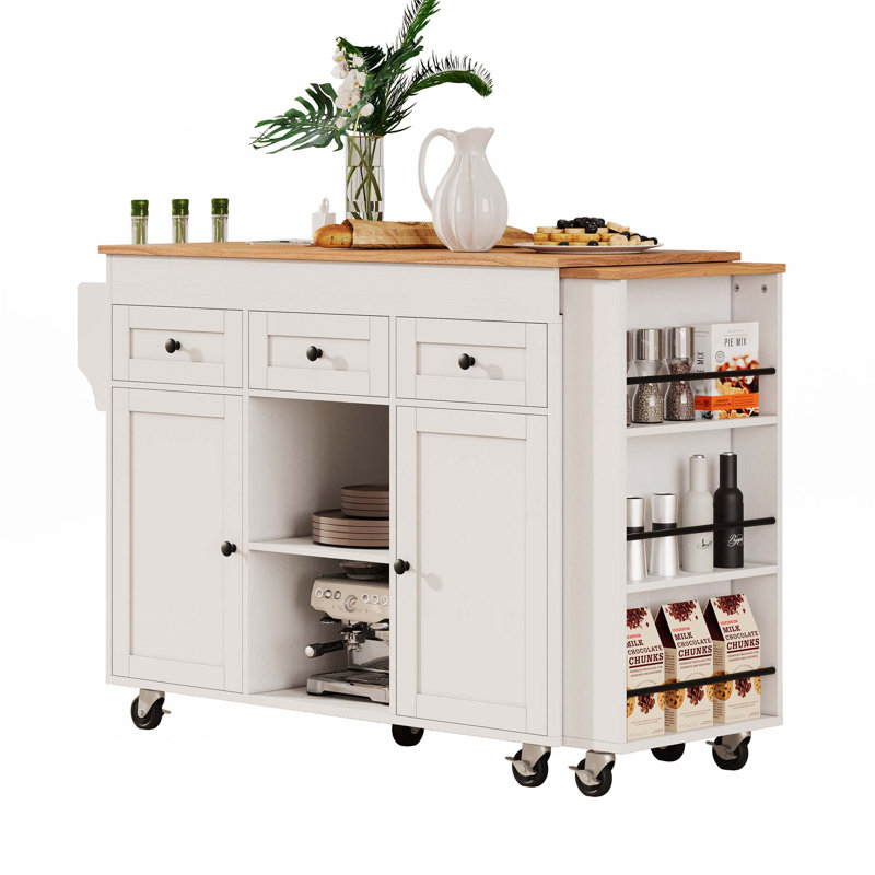 85.5" Kitchen Island With Extendable Dining Table, White