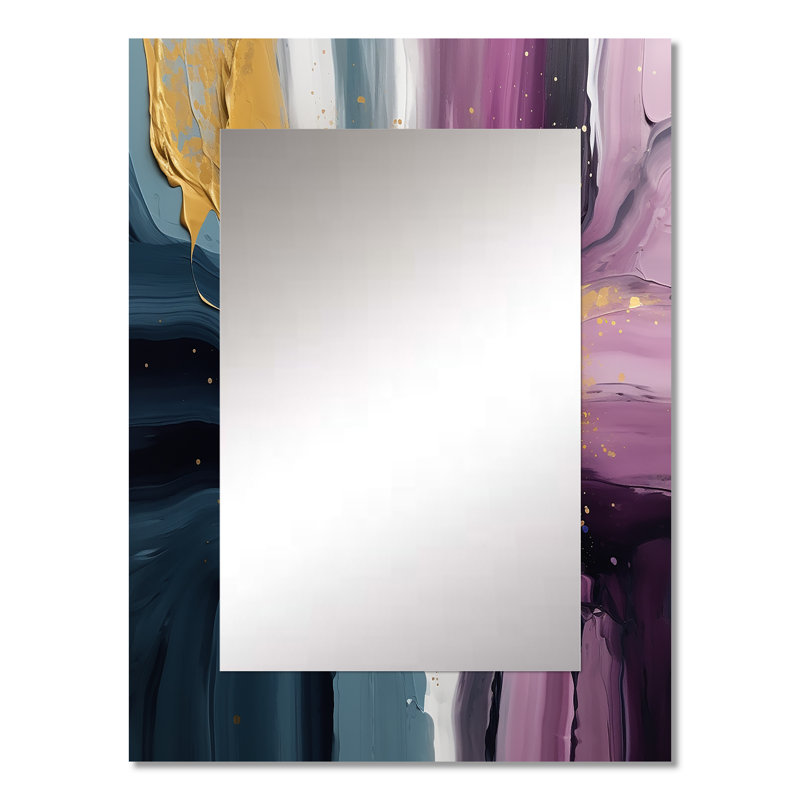 Purple And Blue Movements In Paint II - Abstract Painting Mirror, Modern Unique Wall Mirror, Printed Metal Art, 32" x 24"