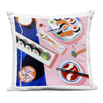 Vibrant Sushi Me Platter Outdoor Printed Pillow design by Walker Noble