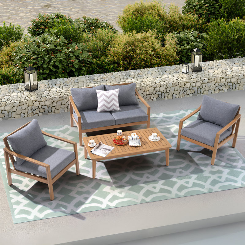 Outdoor 4-Piece Conversation Set With Cushions, Gray