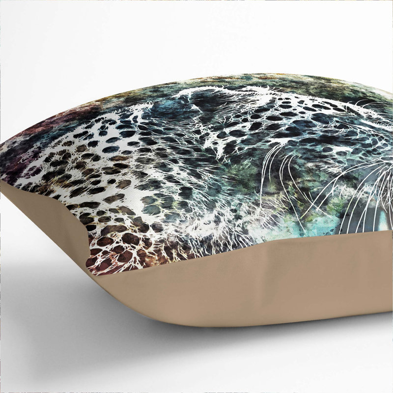 Leopard Cushion with Filling, Stone, 40cm H x 40cm W x 15cm D