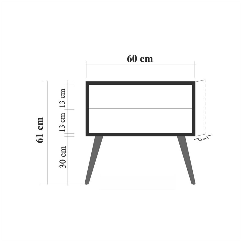 Table de chevet 2 tiroirs Maddison en noyer / vert / rouge
