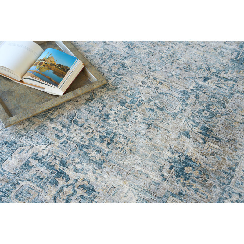 Antique Loom Blue Polyester powerloom Area Rug, Rectangle 2' x 3'