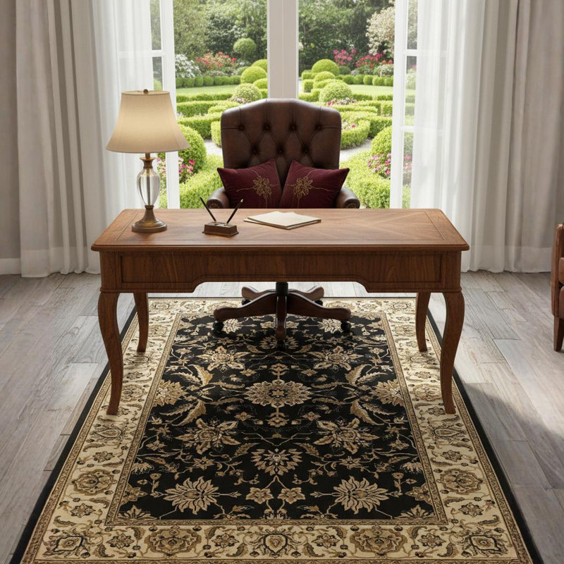 Campagna Machine-Woven Black, Cream & Beige Traditional Oriental Floral Polypropylene Area Rug
