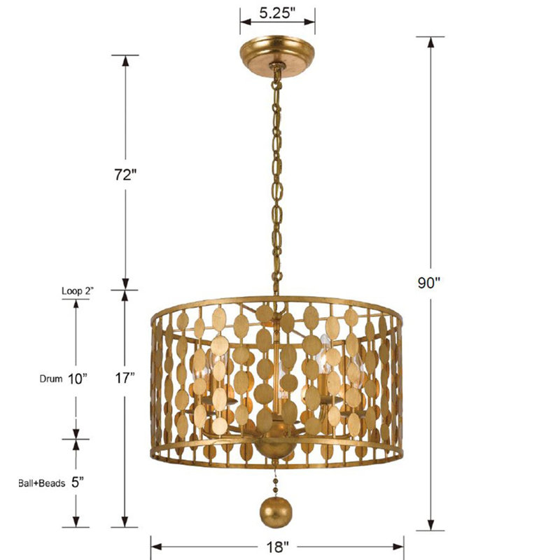 Dufrene 5-Light Drum Chandelier, Antique Gold