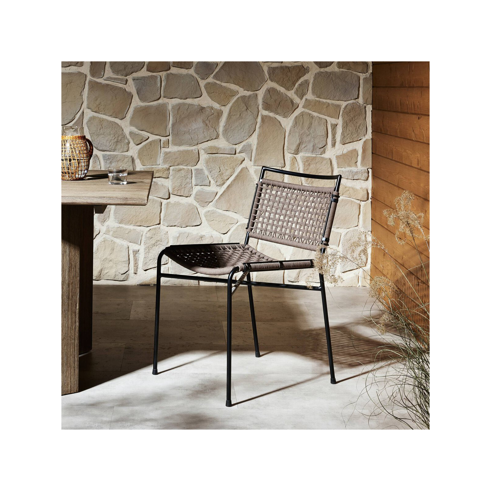 Henn Premium All-Weather Wicker Outdoor Dining Side Chair, Earth