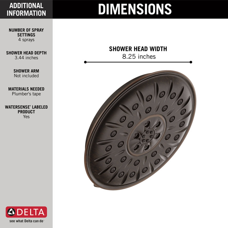 Multi Function Fixed Shower Head with H2Okinetic Technology, Venetian Bronze
