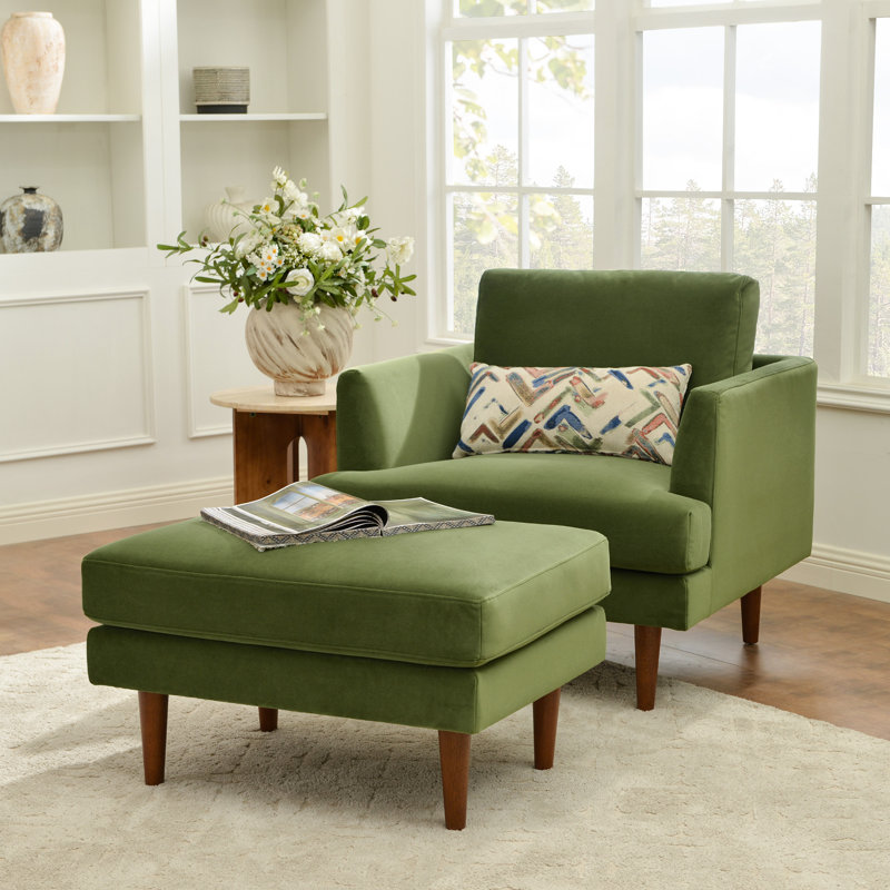 Fauteuil avec repose-pieds l 35 po Miller, Olive Green Velvet