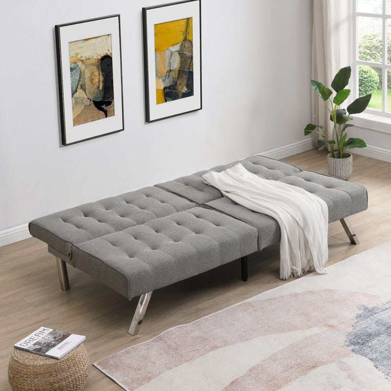 Canapé moderne, structure en bois, pieds en acier inoxydable, futon