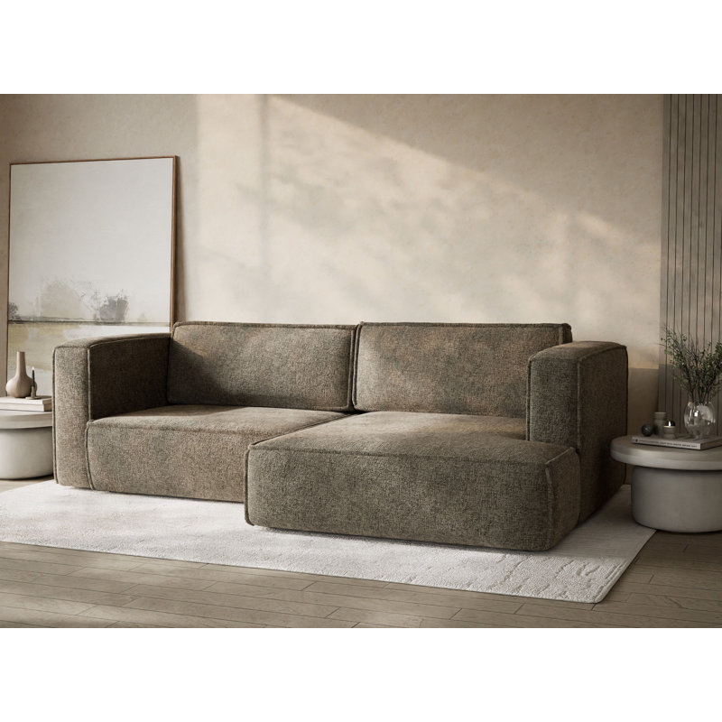 Four-Seater Corner Sofa With Bed Function, Right Hand Facing, Dark Brown Polyester/Chenille