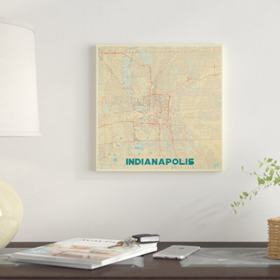 «Indianapolis Retro Urban Blueprint Map», impression sur toile