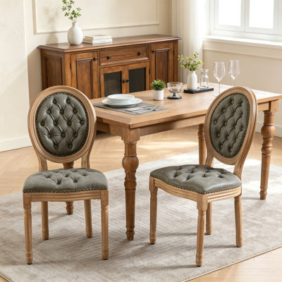 Chaise de salle à manger en bois massif de style français avec garniture cloutée (ensemble de 2)