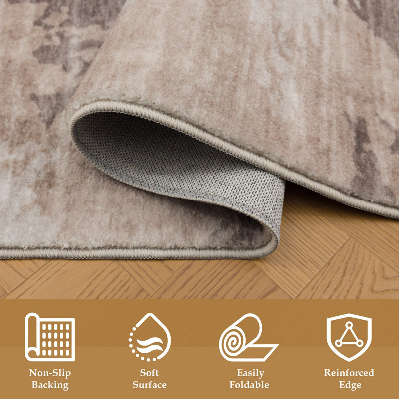 Eakes Abstract Beige Washable Foldable Accent Rug, 24" x 35"