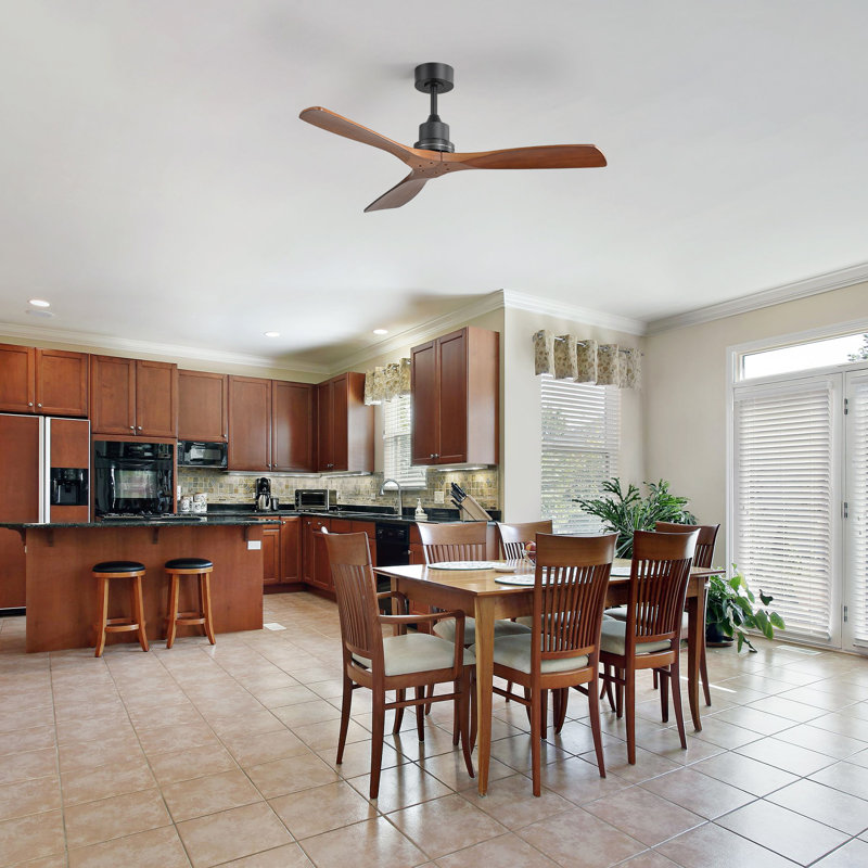 Nicola 52" 3 - Blade Standard Ceiling Fan with Remote Control, Brown/Black