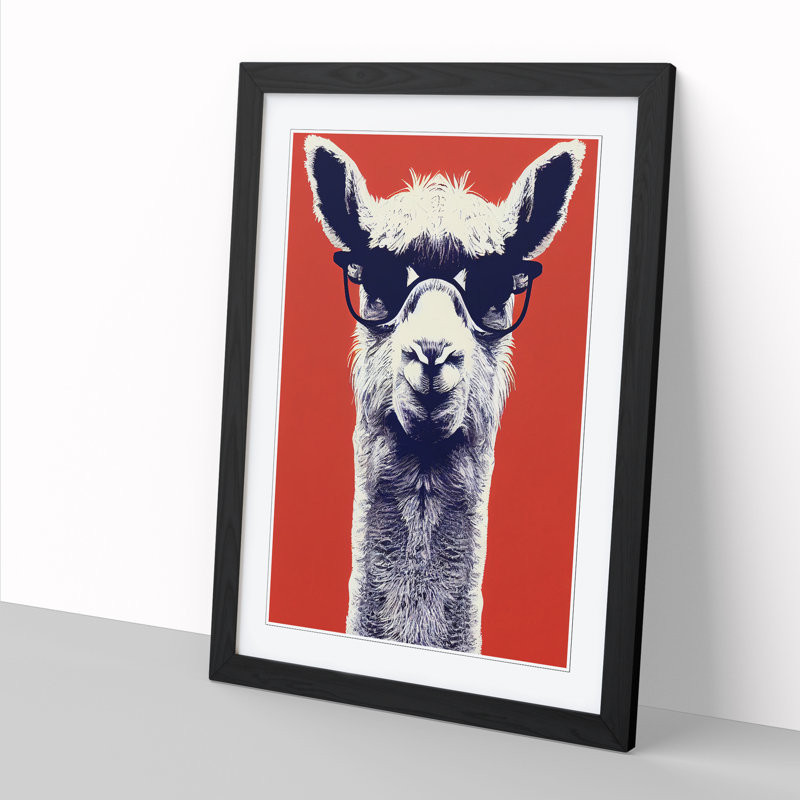 Llama With Glasses - Single Picture Frame Print, Black, 64cm H x 46cm W x 2cm D