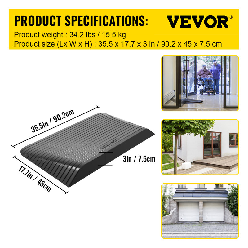 Rampe de seuil Vevor, H 35,5 po x l 18 po x P 3 po