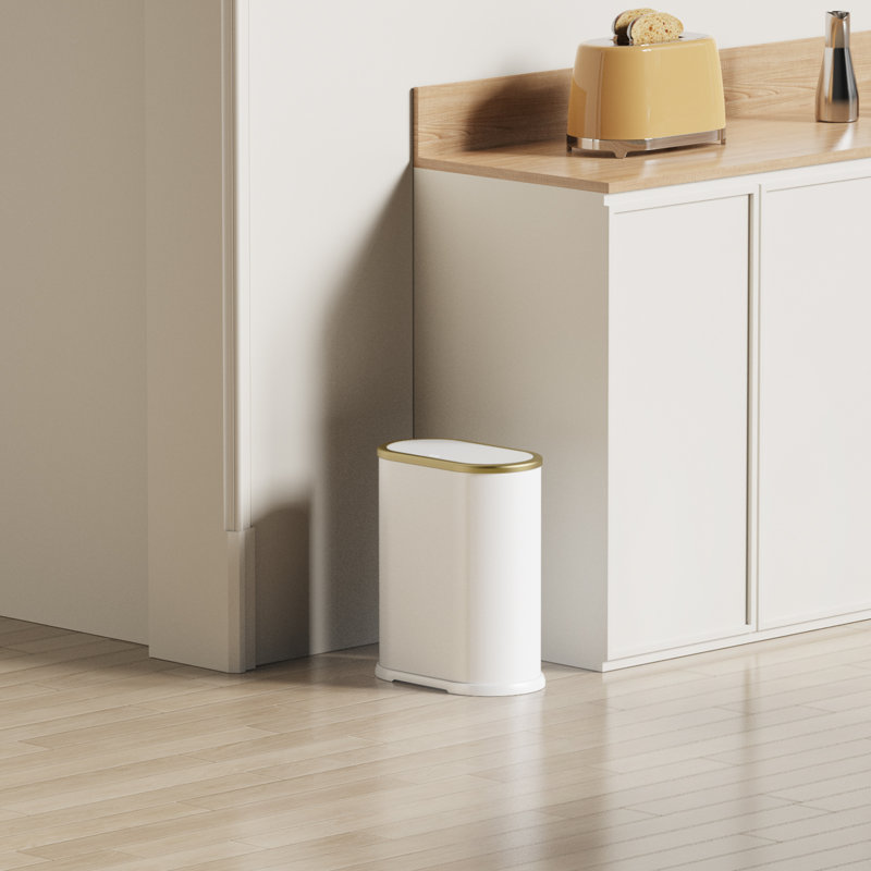 Poubelle à couvercle escamotable mince de 1,8 gallon pour salle de bain, chambre à coucher, salle de lavage et bureau à domicile, poubelle avec doublure intérieure (blanc)