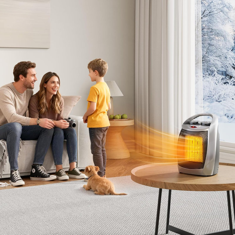 Portable Electric Space Heater - Thermostat 1500W/750W, 2 in 1 Fast Heating Desk Heater & Fan, Room, Under Desk Use, Tip-Over Overheat Protection