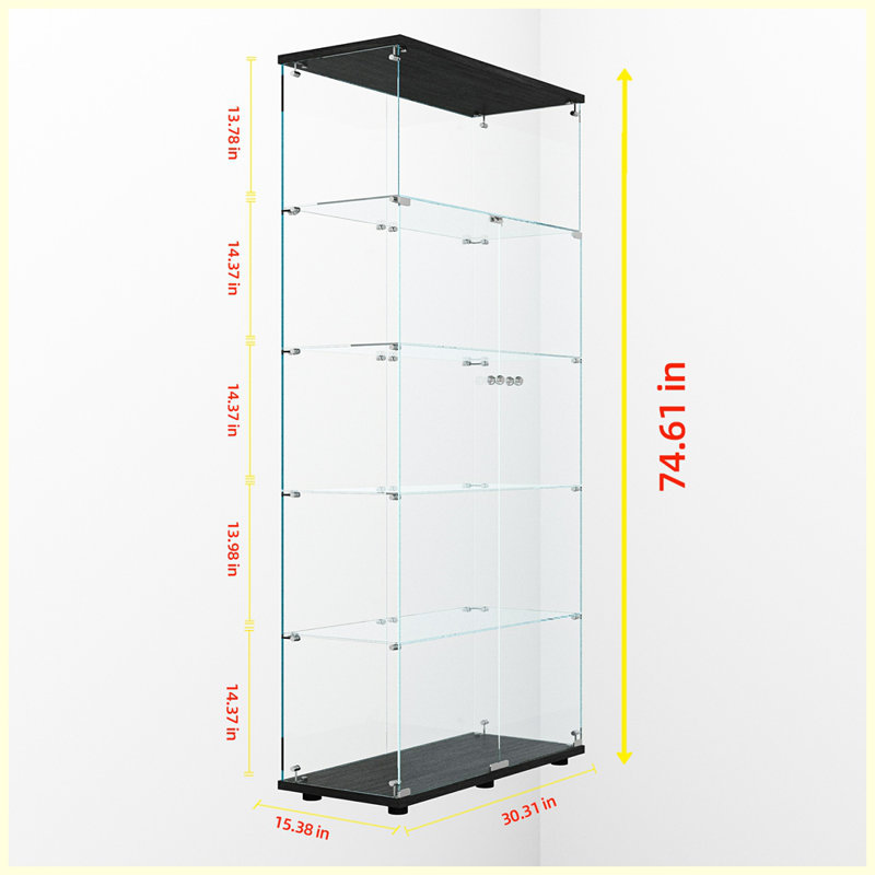 Vitrine moderne en verre trempé avec lumières paipai, avec serrures, Noir
