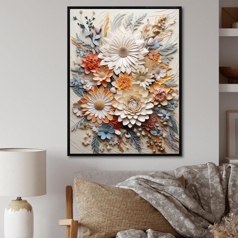 " Beige Botanical Wreath Unity ", Black Floater Framed, 32" H x 16" W
