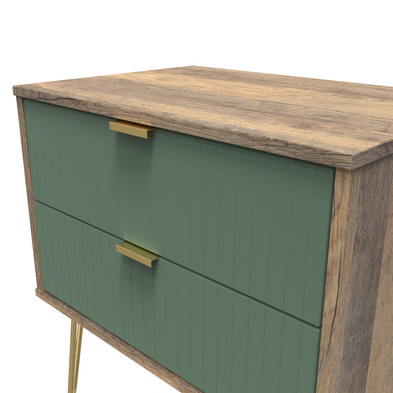 Beranda 58cm W Manufactured Wood Bedside Table, Labrador Green/Vintage Oak